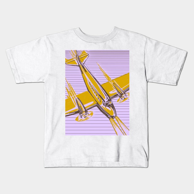 Retro Airplane Yellow and Violet Kids T-Shirt by Mary Rose 73744